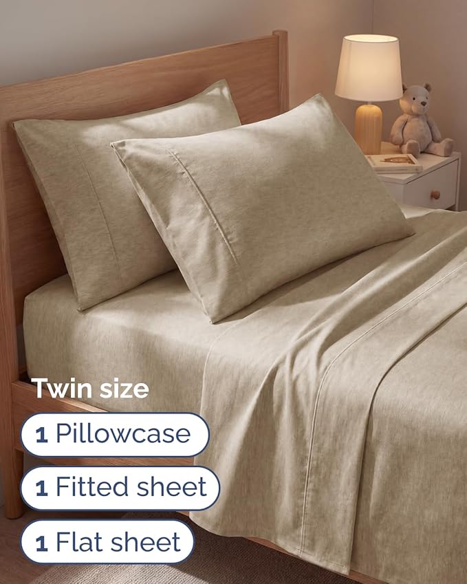 Twin 4 Piece Sheet Set - Comfy, Breathable & Cooling - Soft Hotel Luxury Bedding for Women, Men, Kids, Teens and Children - 1 Flat & 1 Fitted Sheet & 2 Pillowcases with Deep Pockets - Heathered Beige