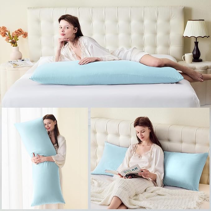 DOWNSTORIA Body Pillow Cover, Ultra Soft Microfiber Long Pillowcase, Envelope Closure Large Pillow Cases 20x54 inch (Light Blue)
