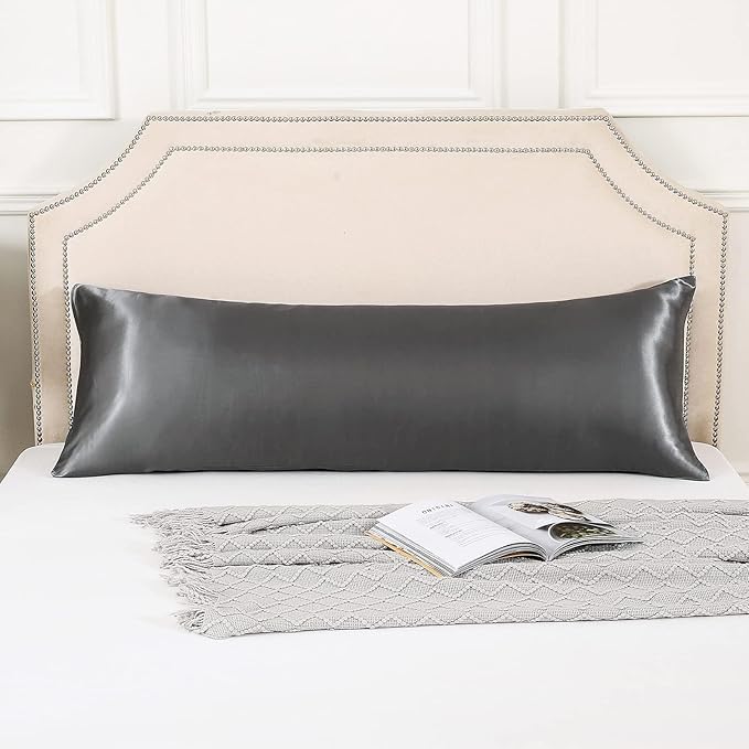 HUXMEYSON Body Pillow with Satin Pillowcase, Body Pillow for Adults, Removable Cover, Grey (20"x54")
