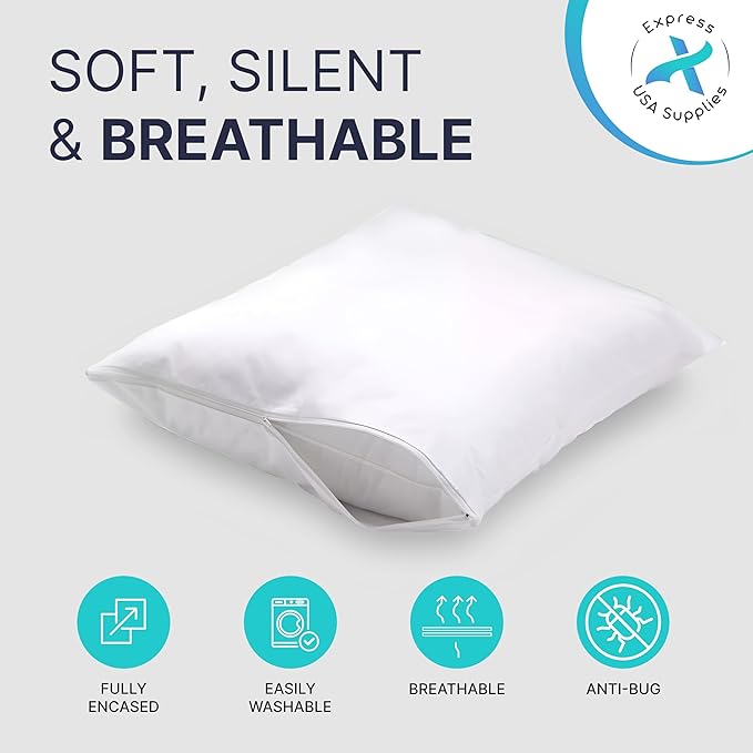 Set of 2 Standard/Queen Waterproof Pillow Protectors - Temperature Balancing, Allergist Recommended - Premium Breathable, Zippered Protectors (White)