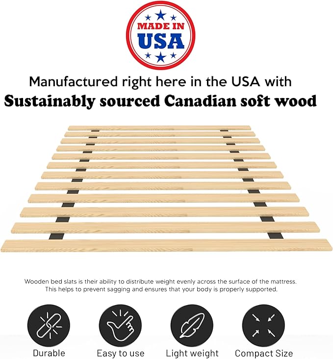 Greaton, 0.68-Inch Heavy Duty Horizontal Wooden Bunkie Board/Bed Slats, 72" x 54", Beige