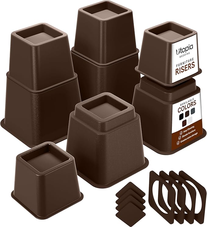 Utopia Bedding Bed Riser, 3 & 5 Inches Adjustable Furniture Risers for 8 Inch Combined Furniture Lift, Under Bed Storage & Dorm Room Essential, Supports Up to 1,300 lbs (4 Set, Brown)