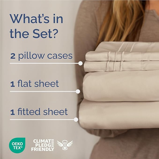 Full Size 4 Piece Sheet Set - Comfy Breathable & Cooling Sheets - Hotel Luxury Bed Sheets for Women & Men - Deep Pockets, Easy-Fit, Extra Soft and Wrinkle Free Sheets - Wheat Oeko-Tex Bed Sheet Set