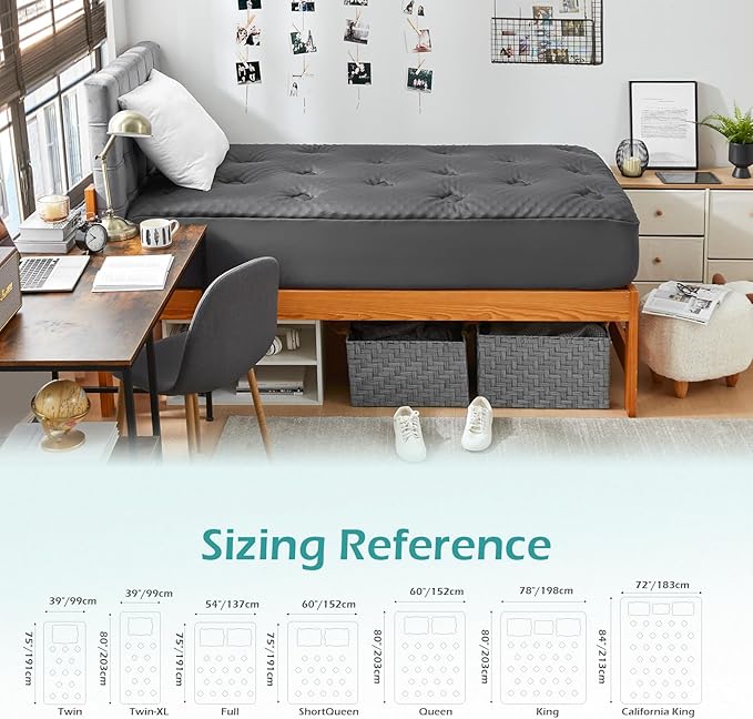 Hansleep Twin XL Mattress Pad Topper College Dorm Memory Foam, Twin XL Foam Mattress Topper Viscose Derived from Bamboo, Twin XL Size Bed Mattress Pad Cover for Back Pain Relief, 39" x 80", Charcoal