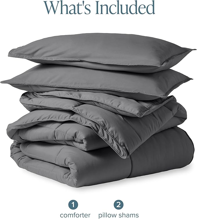 Bare Home Comforter Set - Oversized King Size - Ultra-Soft - Goose Down Alternative - Premium 1800 Series - All Season Warmth (Oversized King, Grey)