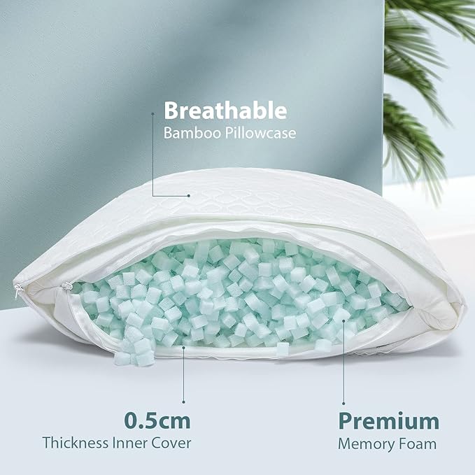 Rainmr Firm Memory Foam Body Pillow for Adults, Cooling & Adjustable Full Body Pillow with Dual Pillowcases for Side Sleepers and Hot Sleepers, 20x54 Long Pillow for Bed