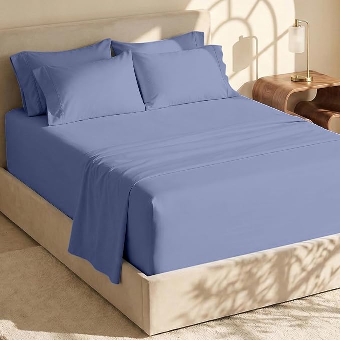 Hearth & Harbor Extra Deep Pocket King Size Sets - Fits Mattress 18-24 Inches Deep - Extra Deep Pocket Sheets - 6 Piece King Size - Steel Blue
