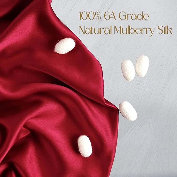 ZIMASILK 100% Pure Mulberry Silk Pillowcase for Hair and Skin Health,Soft and Smooth,Both Sides Premium Grade 6A Silk,600 Thread Count,with Hidden Zipper,1pc (King 20''x36'',Red)