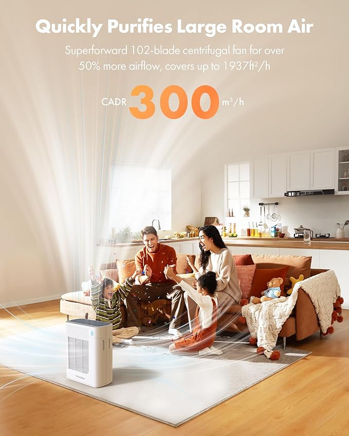 T356 New White Air Purifier for Home Large Room Bedroom Up to 1937 Ft² in 1 Hr With Double-sided Air Inlet, Air Quality and Light Sensors, HEPA Sleep Mode for Allergies, Dust, Smoke, Pet Hair