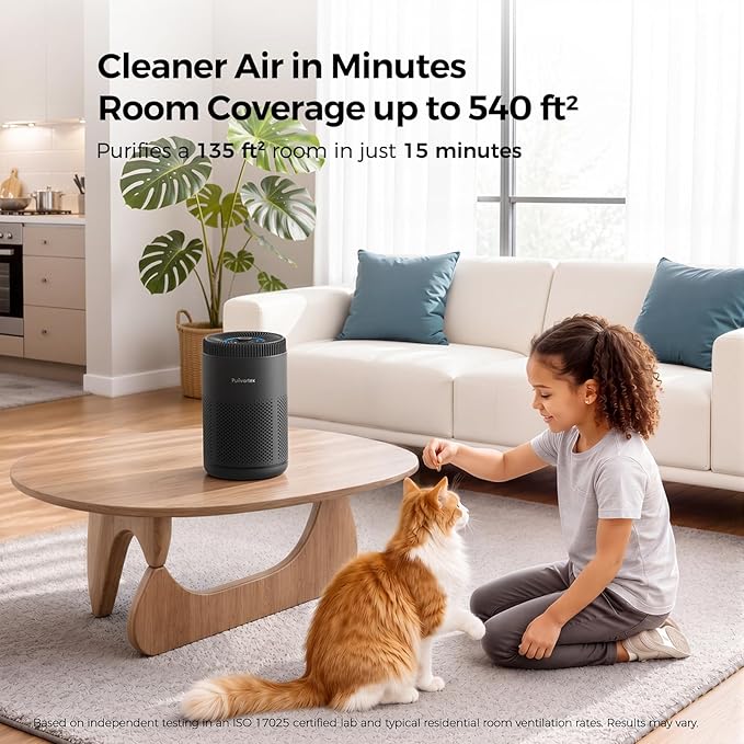 Purivortex Air Purifier for Bedroom, HEPA Air Purifier for Smoke, Dust, Pollen, Pet Dander, Odor & Hair, Quiet Portable Air Cleaner with Sleep Mode, Covers Up to 540 Sq Ft, AC300 Pro Black