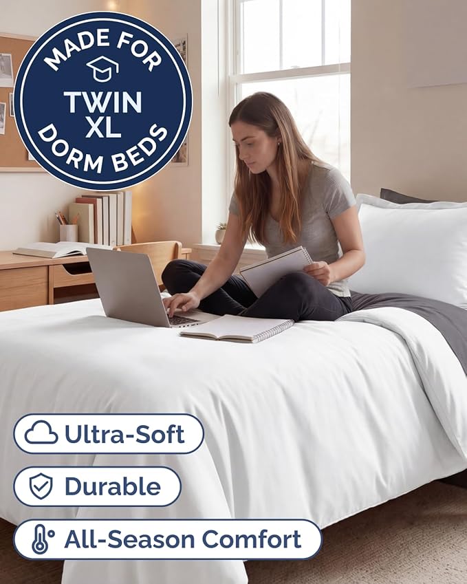 Duvet Cover Twin/Twin XL Size Set - Extra Soft Twin/Twin XL Duvet Cover 68" x 90" with 1 Pillow Sham - Hotel Luxury, Easy Care, Fade Free w/ Zipper Closures & Ties - Comfy, Cozy & Breathable (White)
