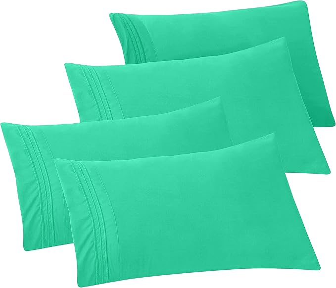 Elegant Comfort 4-Pack Solid Pillowcases 1500 Premium Hotel Quality Microfiber - Smooth Weave, Wrinkle and Fade Resistant, Easy Slip-On, 4-Piece Set, Standard/Queen Pillowcase, Paradise Teal