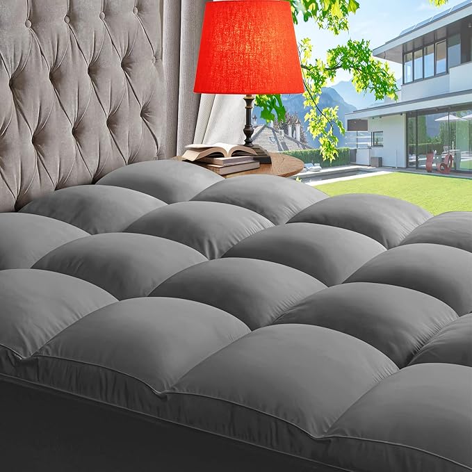 ABENE Mattress Topper for Back Pain Relief, Extra Thick Mattress Pad Pillowtop, Soft Mattress Protector Cover with 8"-21" Deep Pocket, Overfilled Down Alternative Filling (Gray, Full XL)