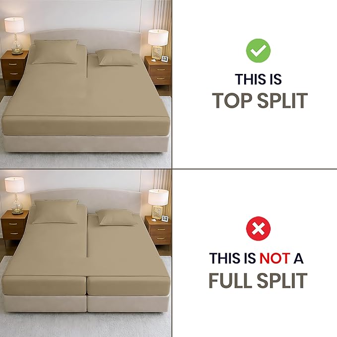 SGI bedding 32" King Split Top Flex Head Sheet 100% Egyptian Cotton Sheet Set 1000 Thread Count Flex Top Sheet for Adjustable Bed 4Pc Sheet Set 15" Deep Pocket for Sleep Number Bed- Beige