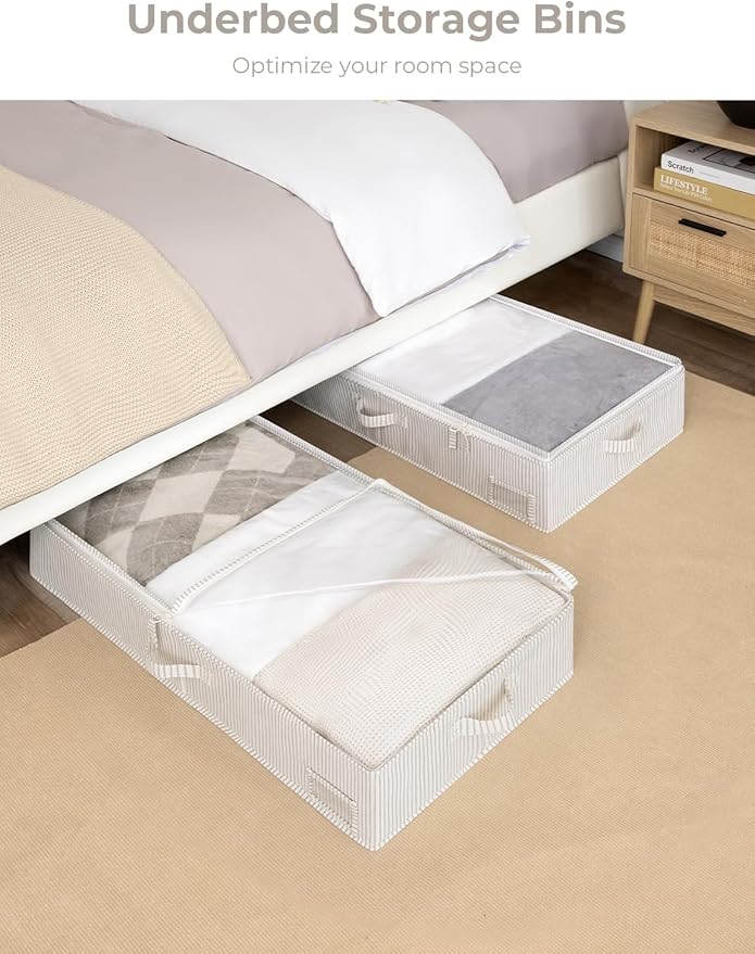 StorageWorks Large Under Bed Storage Containers with Handles and Label Holder, 2 Pack Ultra-thick Fabric Underbed Bins, Closet Organizer for Clothes, Blankets, Sweater