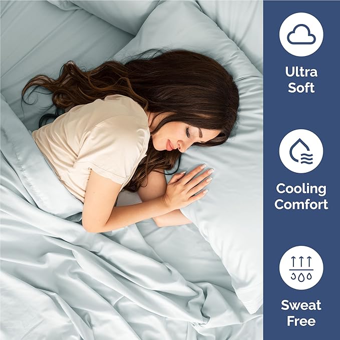 Full 6 Piece Sheet Set - Comfy, Breathable & Cooling - Hotel Luxury Bedding for Women, Men, Kids, Teens and Children - 1 Flat & 1 Fitted Sheet & 4 Pillowcases w/ Deep Pockets - Wrinkle Free - Ice Blue