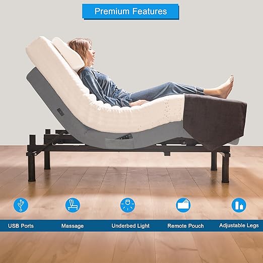 Irvine Home Collection Full Adjustable Bed with 8 Inch Gel Memory Foam Mattress, Massage, Zero Gravity, Anti-Snore, Programmable Memory Positions, USB, Underbed Lighting, Zero Clearance
