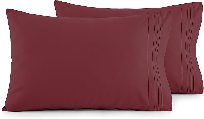 Elegant Comfort Luxury Ultra-Soft 2-Piece Pillowcase Set - 1500 Premium Hotel Quality Microfiber Double Brushed - Wrinkle Resistant, Standard/Queen, Burgundy
