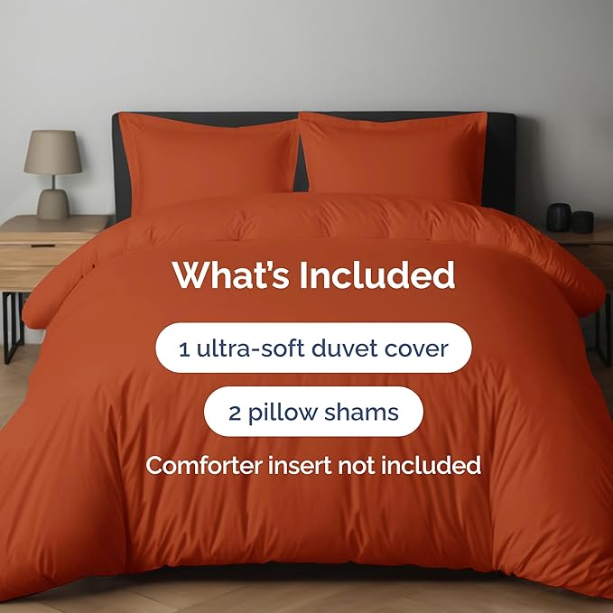 Duvet Cover Cal King Size Set - Extra Soft Cal King Duvet Cover 104" x 98" with 2 Pillow Shams - Hotel Luxury, Easy Care & Fade Free w/ Zipper Closures & Ties - Comfy, Cozy & Breathable (Terracotta)
