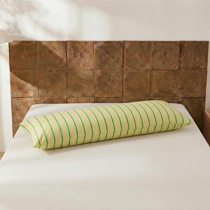 Merryword Body Pillowcases, 100% Cotton Body Pillow Cover, Khaki & Green Striped Pillowcases, Luxury Linen Like Pillowcase, Soft Breathable Track Stripes Pillow Cover