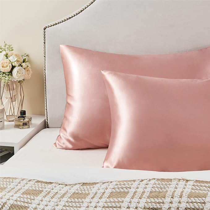 BEDELITE Satin Pillowcase for Hair and Skin, Super Soft and Cooling Similar to Silk Pillow Cases 2 Pack with Envelope Closure, Gift for Women Men(20"x40" King Size, Rose Pink)