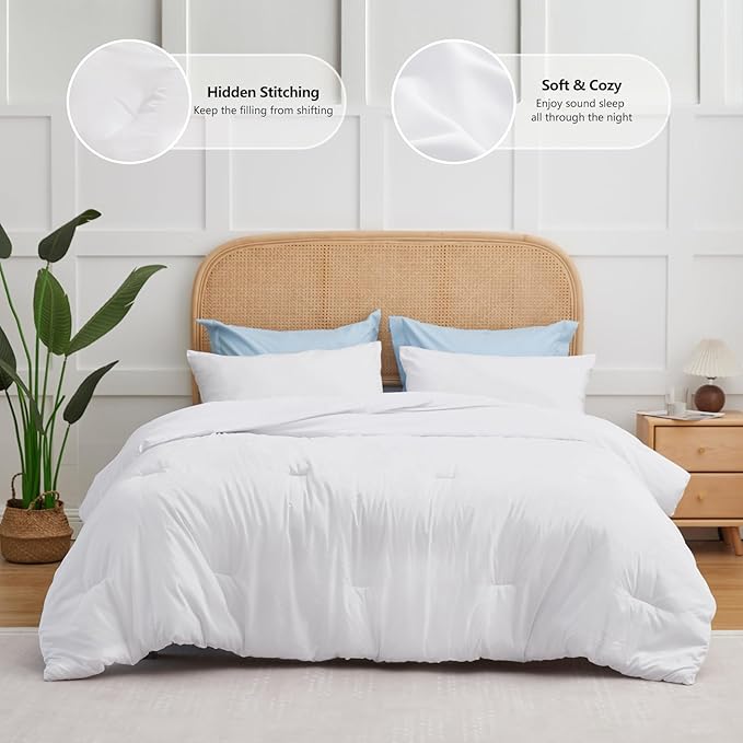 CozyLux Twin Comforter Set White, 2 Pieces Twin Extra Long Solid Breathable Bedding Sets for College Dorm, Twin XL Luxury Soft Bed Set with Down Alternative Comforter and 1 Pillowcase All Seasons
