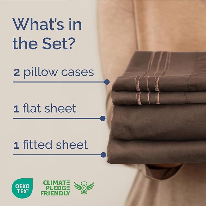 King Size 4 Piece Sheet Set - Comfy Breathable & Cooling Sheets - Hotel Luxury Bed Sheets for Women & Men - Deep Pockets, Easy-Fit, Extra Soft and Wrinkle Free Sheets - Brown Oeko-Tex Bed Sheet Set