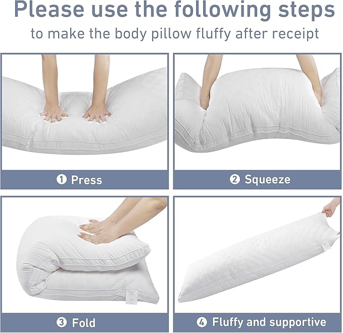 Leeden Body Pillow - Premium White Firm Fluffy Long Pillow - 21 x 54 Soft Plush Full Body Pillows - Adjustable Side Pillow for Sleeping