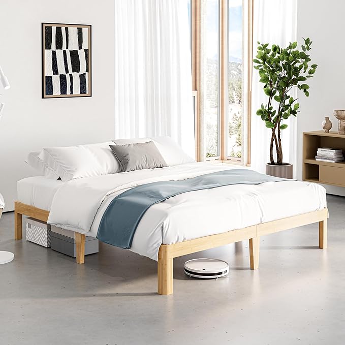 12 Inch High Bamboo Wood King Size Bed Frame Platform, Steel Slat Support King Bed Frame, No Box Spring Needed, Easy Assembly, Noise Free, Sturdy