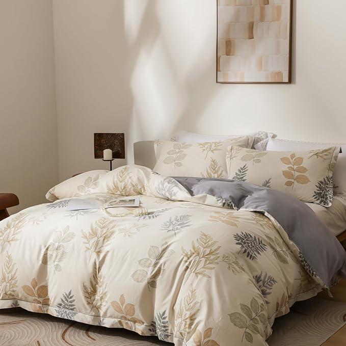 OAITE Duvet Cover Set Queen Size Floral Pattern Ultra Soft 100% Cotton Duvet Cover Sets 3-PC, Breathable Duvet Cover with Zipper Closure & Corner Ties(2 Pillow Shams,1 Duvet Cover)