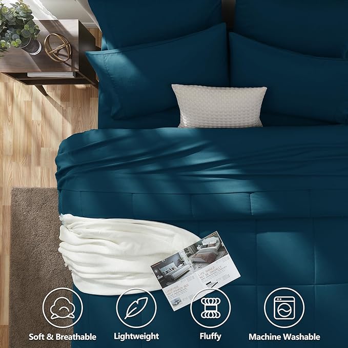 CozyLux Twin XL Comforter Set Lyons Blue, 5 Pieces Twin Extra Long Bed in a Bag for College Dorm, All Season Bedding Set with Stitch Quilted Comforter, Flat Sheet, Fitted Sheet, Pillowcases