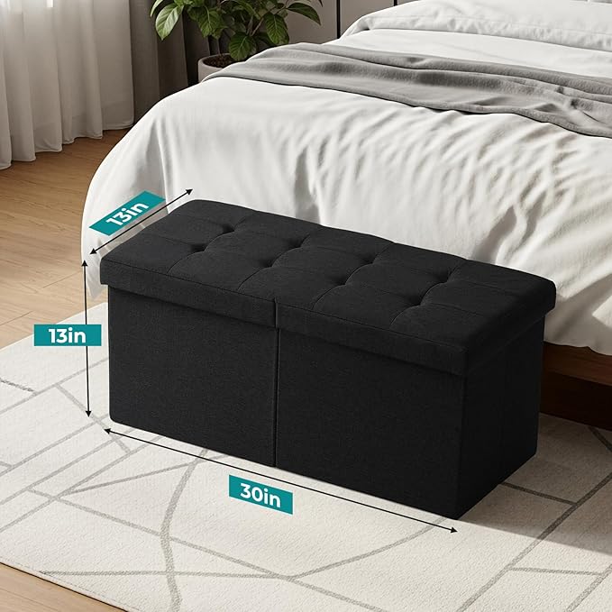 30-INCH Storage Ottoman Bench, Footrest with Storage, End of Bed Bench Coffee Table for Living Room, Bedroom, Entryway, Black