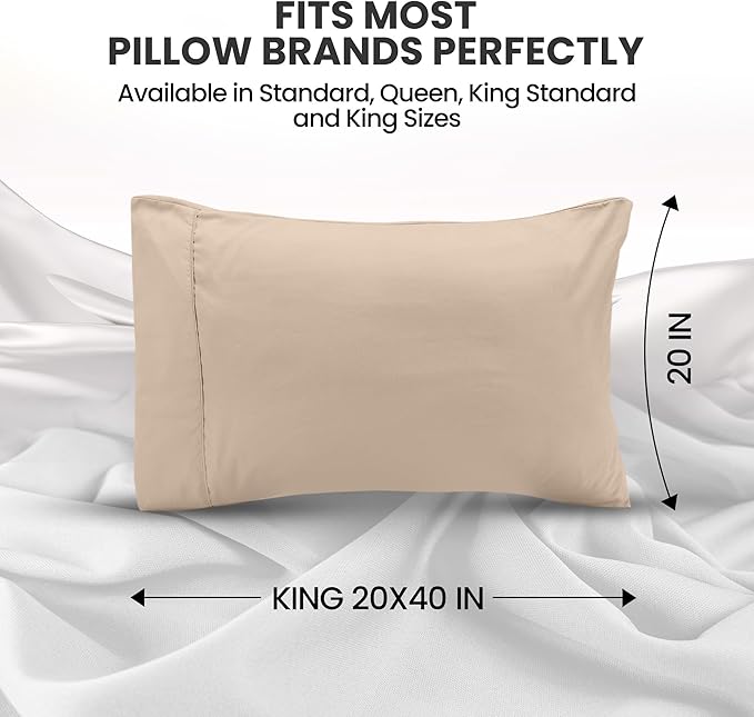 Utopia Bedding King Pillow Cases - 2 Pack - Envelope Closure - Soft Brushed Microfiber Fabric - Shrinkage and Fade Resistant Pillow Covers King Size 20 X 40 Inches (King, Beige)