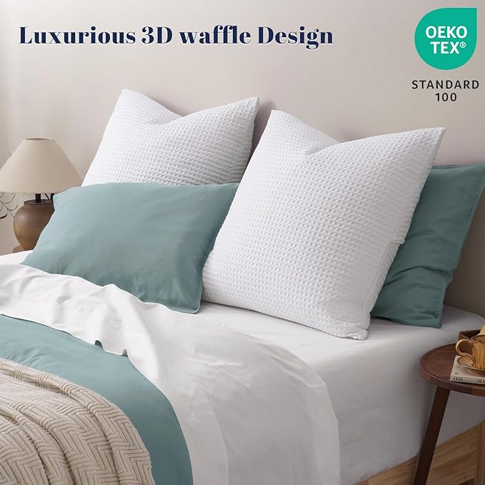 PHF Ultra Soft Waffle Weave Euro Shams Pillow Covers, No Filling, 2 Pack 26" x 26" Bed Cushion Covers, Breathable & Skin-Friendly Bed Pillow Shams for Stylish Home Decor, White