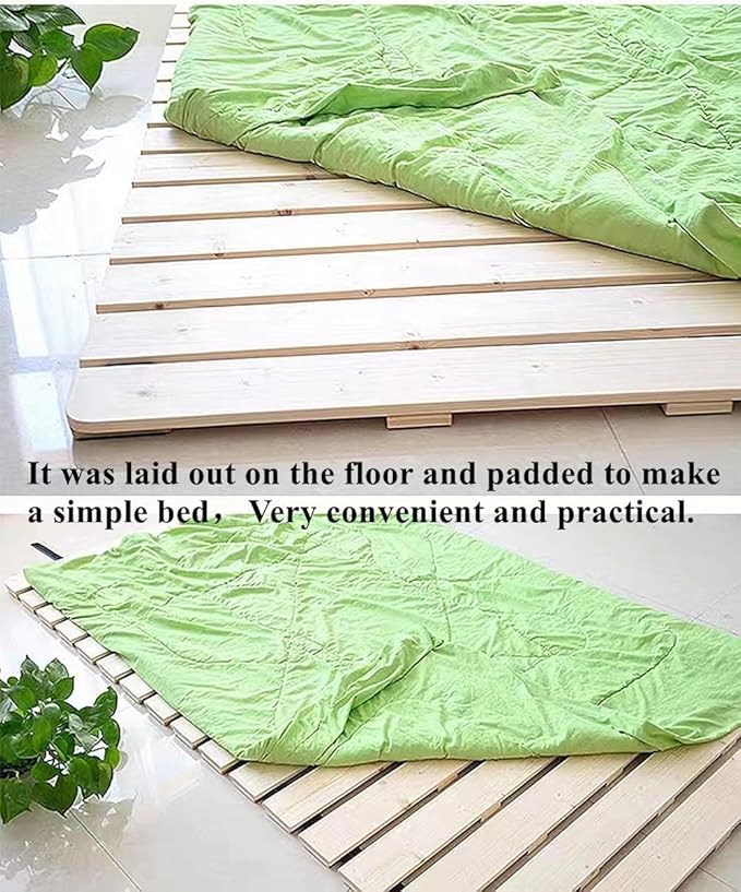 Floor Bed Frame King Size, Breathable Wooden Bed Plate, Wood Roll-Type Slatted Bed Japanese Futon Mattress, Floor Sleep Bedding (King)
