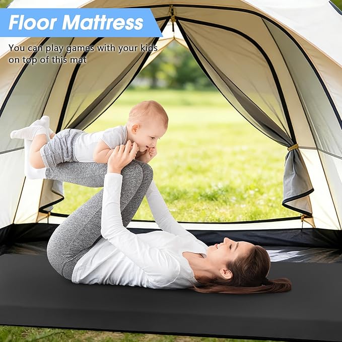 CYMULA Memory Foam Camping Mattress Pad,3inch Sleeping Pad for Camping,Non-Slip Bottom Floor Cot Car Mattress Bed with Retaining Portable Roll up Mattress Pad Mat for Travel Truck Guest Bed Tent
