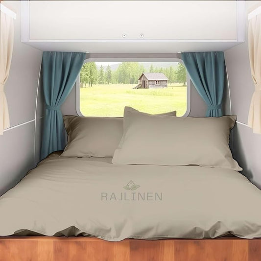 Rajlinen Short Queen RV Camper Sheet Set (60x75) – 100% Egyptian Cotton, Soft & Cooling, 16” Deep Pocket Fitted Sheet, Luxury Hotel Quality Bedding for RVs, Campers & Motorhomes (Beige Solid)