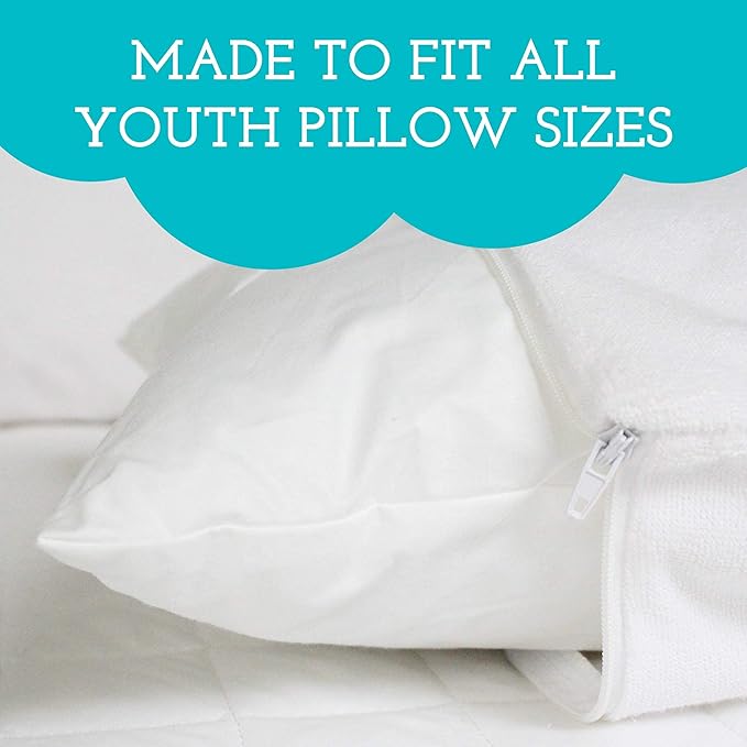 Little Sleepy Head Waterproof Pillow Protector (1-Pack), 100% Terry Cotton Pillow Covers with Zipper – Hypoallergenic, Noiseless Protector for Youth Pillows