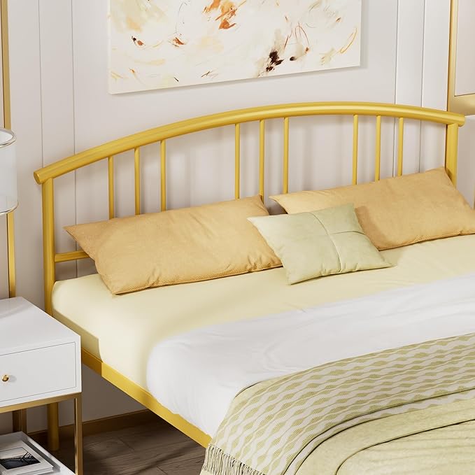 VECELO 14 inch Full Bed Frame Gold Beds Metal Platform Mattress Foundation with headboard Footboard Steel Slat Support/No Box Spring Needed/Easy Assembly