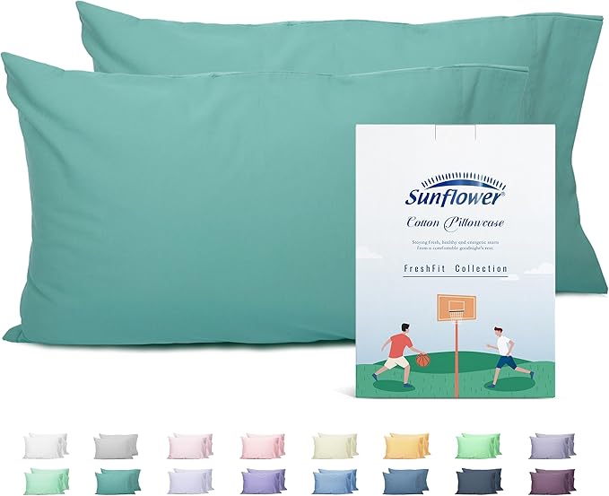 Sunflower King Pillowcases Set of 2, 100% Cotton King Pillow Cases 2, 20×40 inches Lagoon, Soft and Breathable