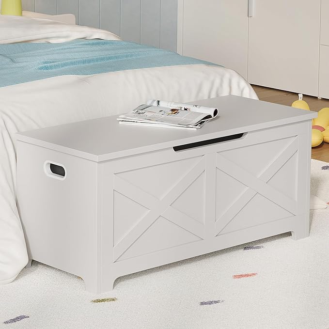 GarveeHome 39.4 in Storage Chest, Wooden Storage Bench with Safety Hinges, Easy Assembly, Large Shoe Bench for Entryway, Living Room, Bedroom