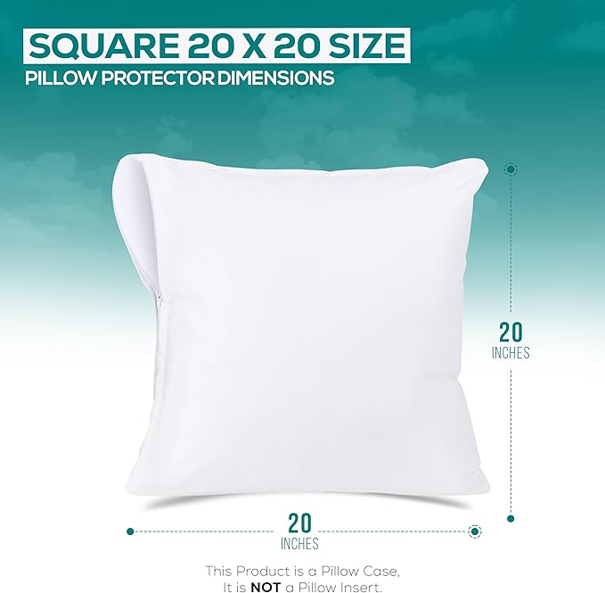 Utopia Bedding Waterproof Throw Pillow Protectors (No Pillow Inserts) with Zipper 20 x 20 Inches (2 Pack, White), Bed Bug Proof Outdoor Bed Couch Decorative Pillow Encasement Covers