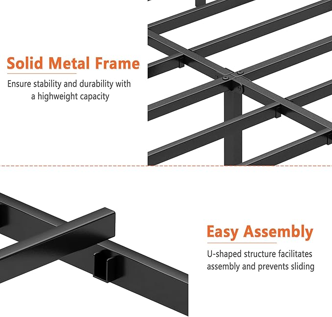 DIIYIV King Bed Frame-Classic Metal Platform Bed Frame,Mattress Foundation with Steel Slat Support,Under Foundation Storage,No Box Spring Needed, Easy Assembly, King Size