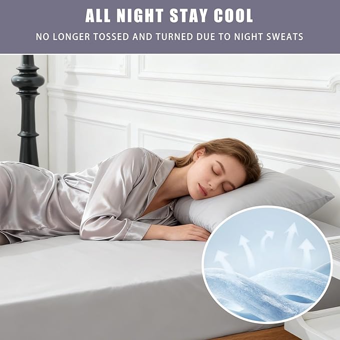 TELUS Cooling Pillowcases Standard Size 2-Pack, Silky Soft Breathable Pillow Case with Envelope Close, Stay Cool Pillow Cover for Hot Sleepers and Night Sweats, 20x26 Inch, Dark Grey