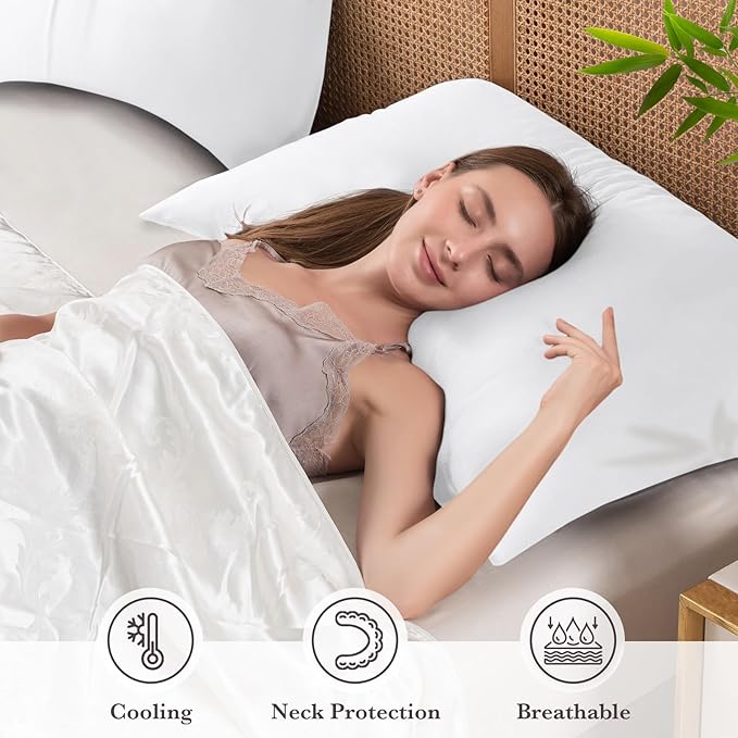 Curved Pillow Case Queen Size, Side Sleeper Pillow Cases Cover Cooling Rayon Derived from Bamboo with Zipper for hot Sleepers Hair and Skin, Breathable Silky Soft Pillowcase 1 Pack 20 * 30 Inches