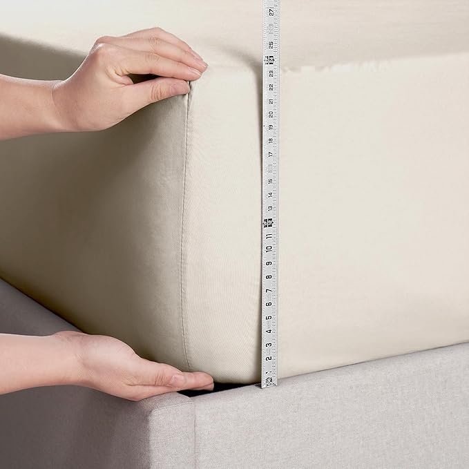 Nestl 2 Pack Linen Fitted Sheet Extra Deep Pocket, Hotel Luxury Cal King Fitted Sheet Only Easily Fits 18 to 24 Inch Mattress, Super Soft, Wrinkle-Free and Breathable with Corner Straps