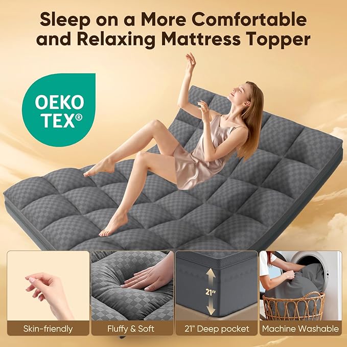 Full Size Mattress Topper, 4.5 Inch Memory Foam Mattress Topper for Back Pain, 2.5" Cooling Memory Foam Soft and Supportive + 2" Pillow Top Mattress Pad Cover, with 8-21" Deep Pocket, Dark Gray