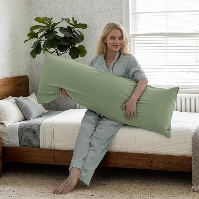 Body Cooling Pillow Cases Cover, Bamboo Rayon Green Body Pillowcases with Zipper Closure, Cool and Breathable Pillow Case for Hot Sleepers and Night Sweats, 20x54 inches
