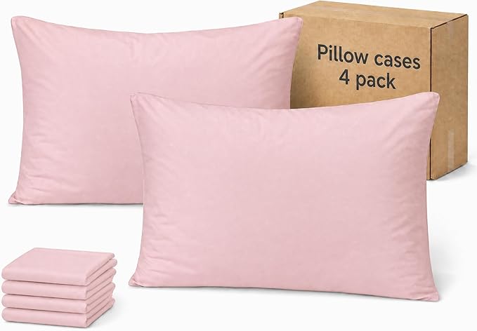 ZPECC Pillow Cases King Size Set of 4, 20x36 Envelope Closure Pillowcases, Soft Plain Brushed Microfiber Covers Hypoallergenic Breathable, Pink