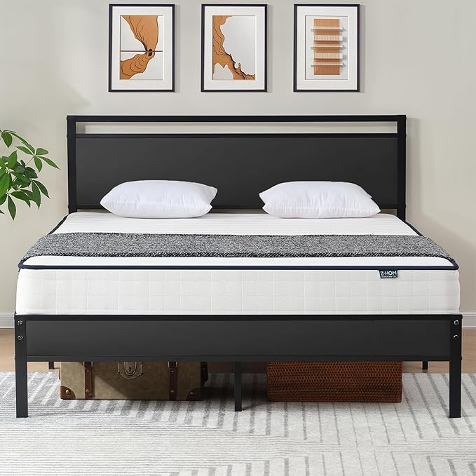 Z-hom Easy Assembly Sturdy Metal Platform Bed, Full Size Bed Frame with Headboard & Footboard, Anti-Slip & Silent Support, No Box Spring Needed with Underbed Storage, Modern Bedroom Furniture, Black